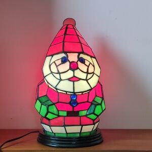 Stained Glass Santa Gnombe Table Top Lamp